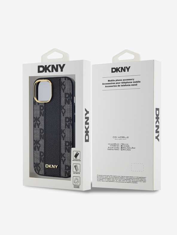 DKNY PU bőrből készült, kockás mintás Magsafe hátlap iPhone 15 készülékhez Fekete DKNY