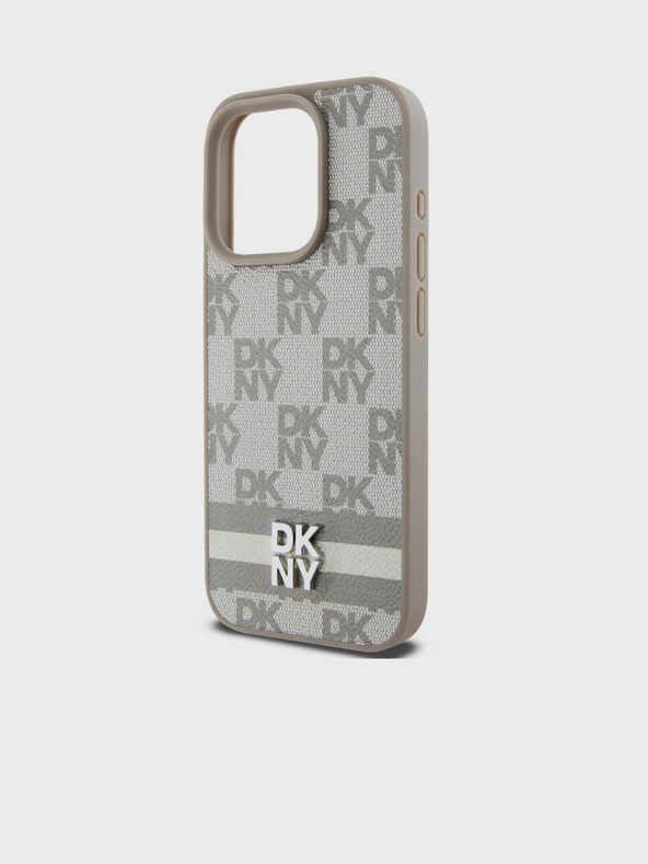 DKNY PU bőrből készült kockás mintás és csíkos hátlapi borító iPhone 14 Pro Max bézs DKNY bézs színű iPhone 14 Pro Max készülékhez