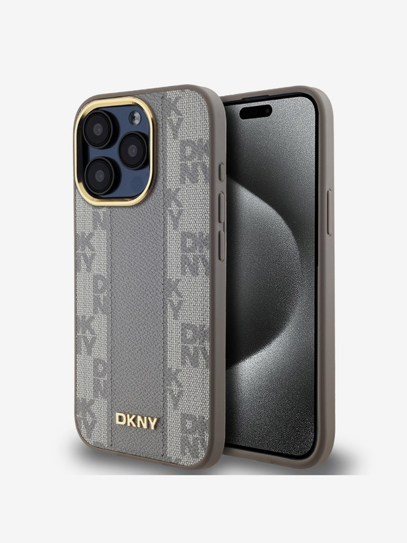 DKNY PU bőr kockás mintás Magsafe hátlap iPhone 15 Pro bézs DKNY 15 Pro bézs DKNY