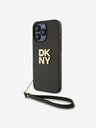 DKNY PU bőr Stack Logo csuklópántos hátlap iPhone 15 Pro barna DKNY