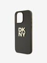 DKNY PU bőr Stack Logo csuklópántos hátlap iPhone 15 Pro barna DKNY