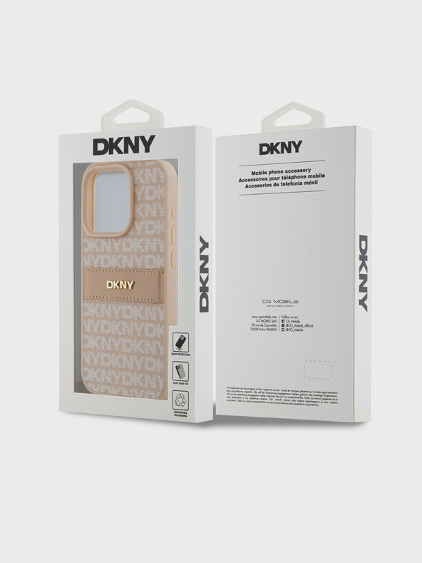 DKNY PU bőr ismétlődő mintás, tónusos csíkos hátlap iPhone 14 Pro rózsaszín DKNY