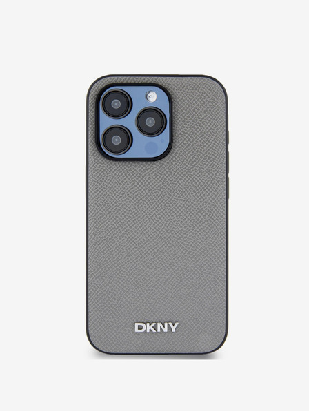 DKNY PU bőr ezüst fém logós Magsafe hátlap iPhone 15 Pro Max-hoz szürke DKNY