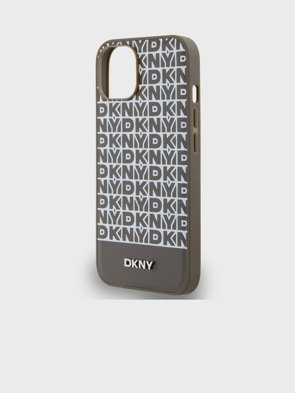 DKNY PU bőr Ismétlődő mintás alsó csíkos MagSafe hátlap iPhone 15-hez Barna DKNY