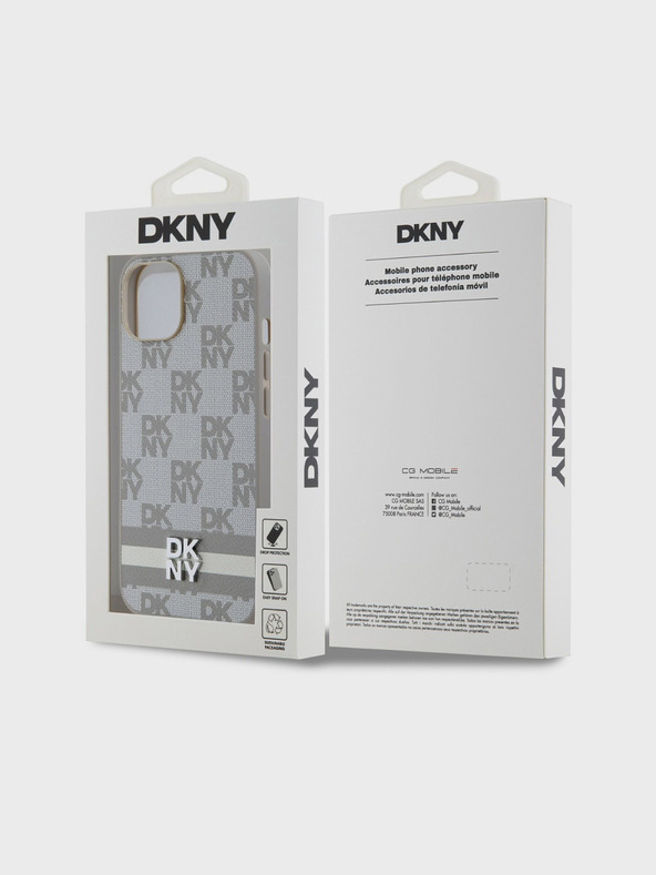 DKNY PU bőr kockás mintás és csíkos hátlapi borító iPhone 15 készülékhez Bézs DKNY DKNY