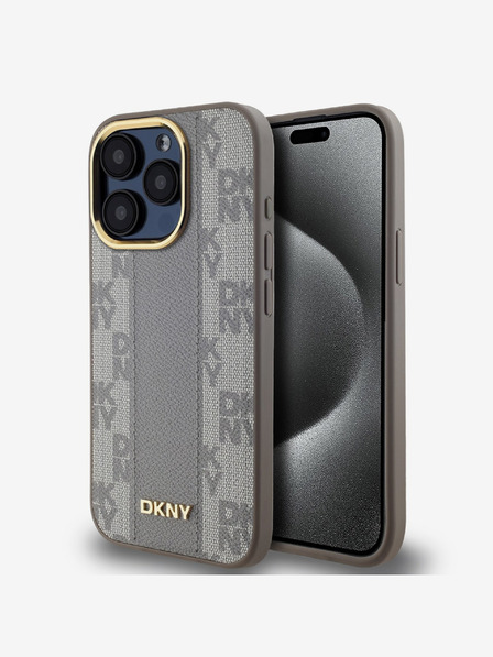 DKNY PU bőrből készült, kockás mintás Magsafe hátlap iPhone 15 Pro Max bézs DKNY