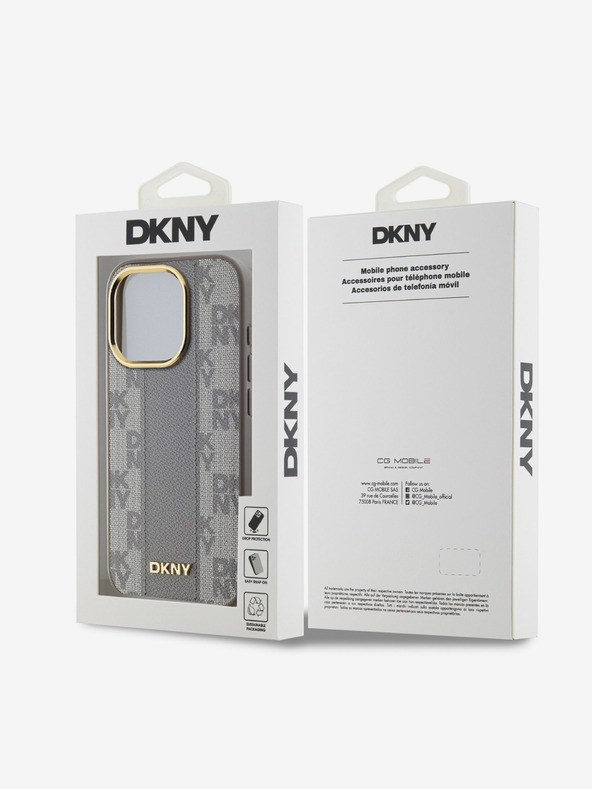 DKNY PU bőrből készült, kockás mintás Magsafe hátlap iPhone 15 Pro Max bézs DKNY