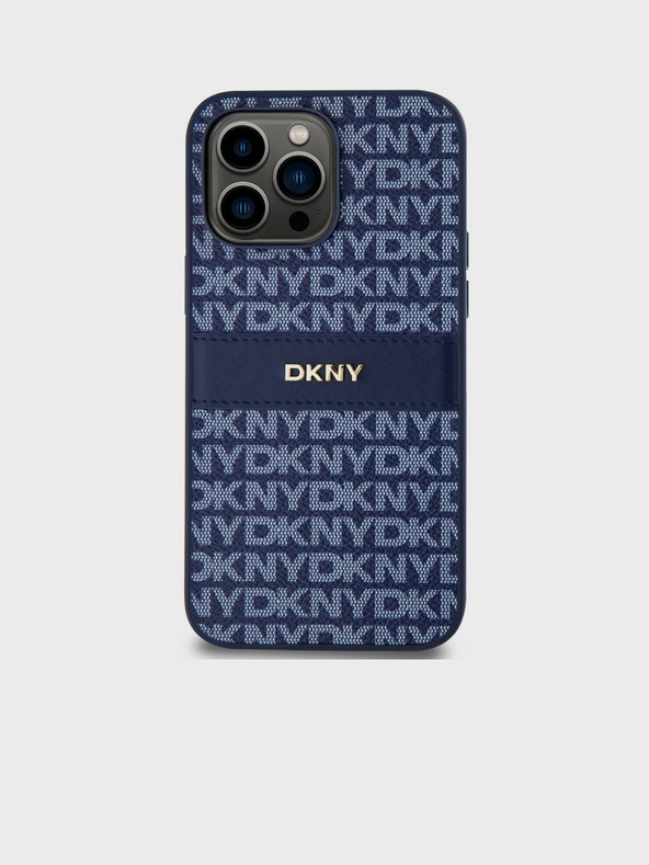 DKNY PU bőr ismétlődő mintás, tónusos csíkos hátlapi borító iPhone 14 Pro kék DKNY DKNY