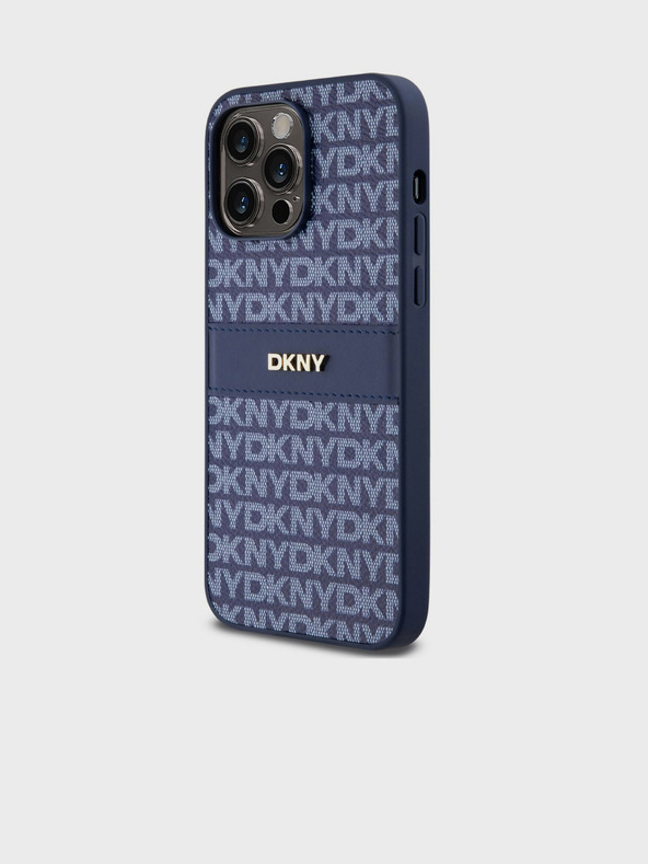 DKNY PU bőr ismétlődő mintás, tónusos csíkos hátlapi borító iPhone 14 Pro kék DKNY DKNY