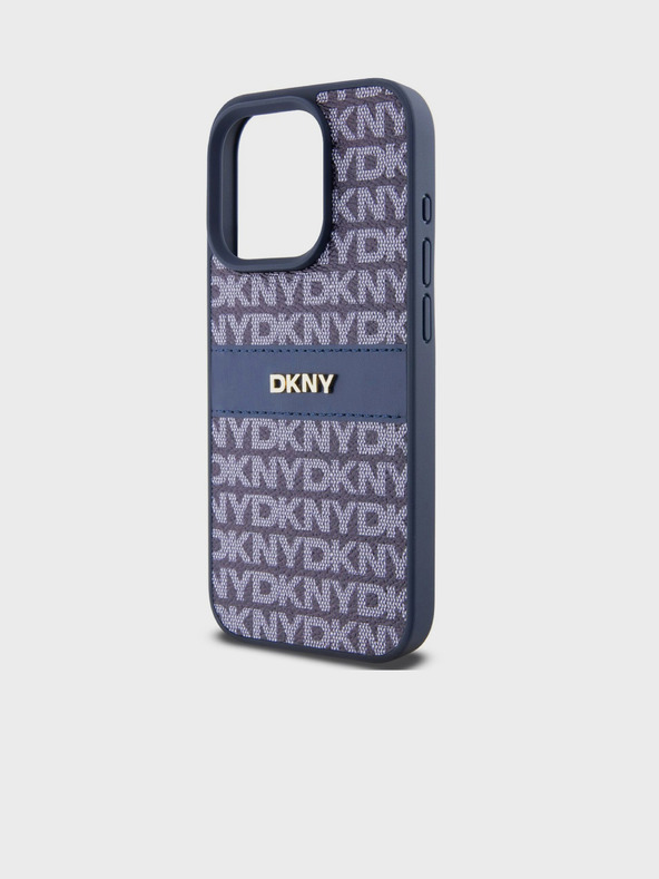DKNY PU bőr ismétlődő mintás, tónusos csíkos hátlapi borító iPhone 14 Pro kék DKNY DKNY