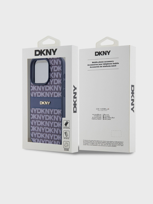 DKNY PU bőr ismétlődő mintás, tónusos csíkos hátlapi borító iPhone 14 Pro kék DKNY DKNY