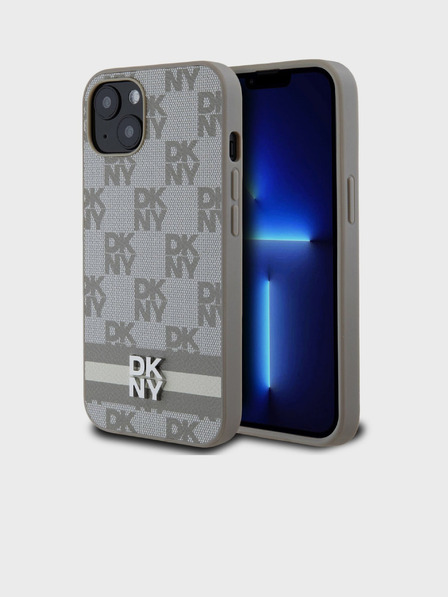 DKNY PU bőr kockás mintás és csíkos hátsó borító iPhone 13-hoz Bézs DKNY DKNY