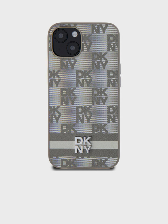 DKNY PU bőr kockás mintás és csíkos hátsó borító iPhone 13-hoz Bézs DKNY DKNY