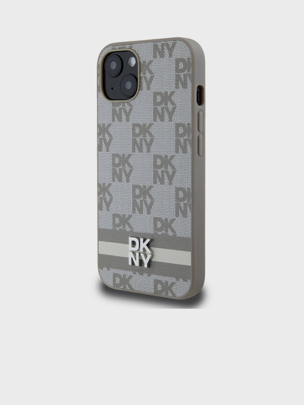DKNY PU bőr kockás mintás és csíkos hátsó borító iPhone 13-hoz Bézs DKNY DKNY