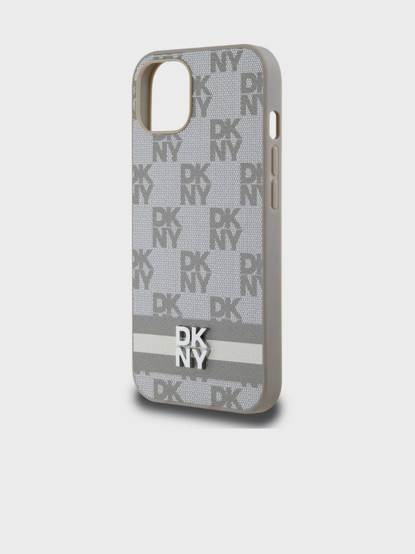 DKNY PU bőr kockás mintás és csíkos hátsó borító iPhone 13-hoz Bézs DKNY DKNY