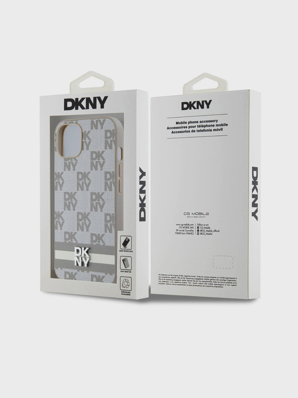 DKNY PU bőr kockás mintás és csíkos hátsó borító iPhone 13-hoz Bézs DKNY DKNY