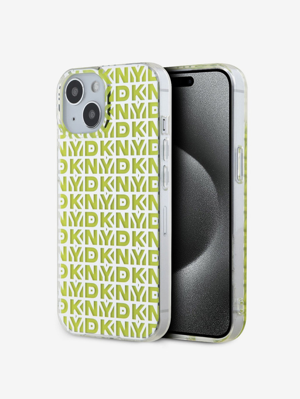 DKNY PC/TPU ismétlődő mintás hátsó borító iPhone 15 készülékhez Sárga DKNY