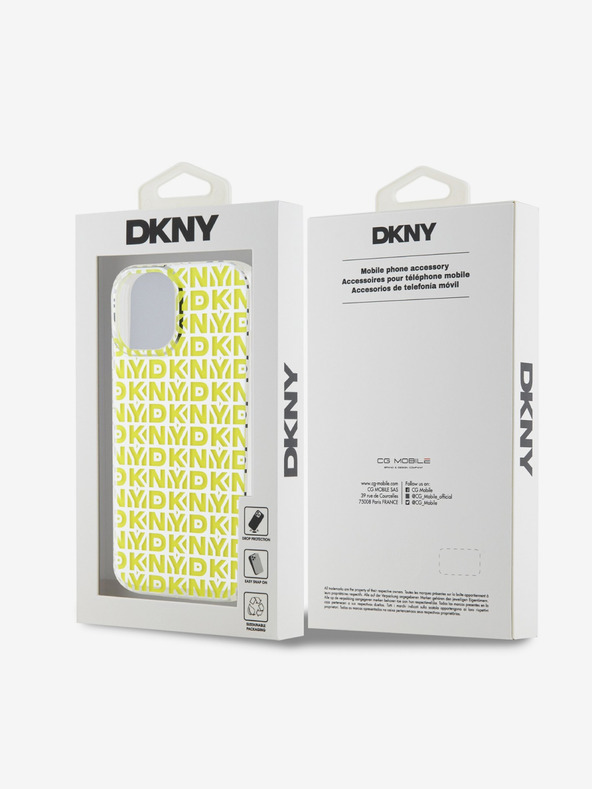 DKNY PC/TPU ismétlődő mintás hátsó borító iPhone 15 készülékhez Sárga DKNY