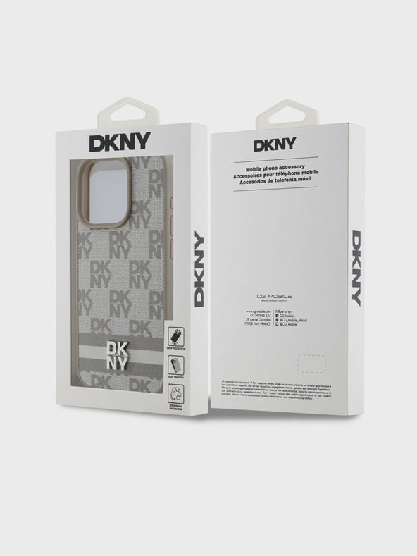 DKNY PU bőrből készült, kockás mintás és csíkos hátlapi borító iPhone 15 Pro bézs DKNY