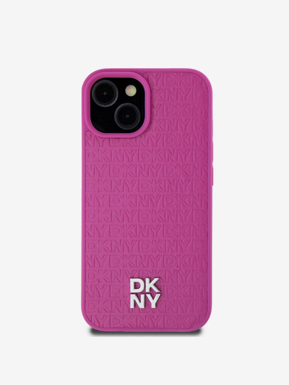DKNY PU bőr Ismétlődő mintás Stack Logo Magsafe hátlap iPhone 15 rózsaszín DKNY