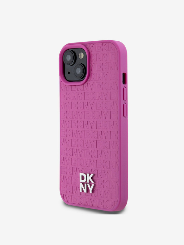 DKNY PU bőr Ismétlődő mintás Stack Logo Magsafe hátlap iPhone 15 rózsaszín DKNY