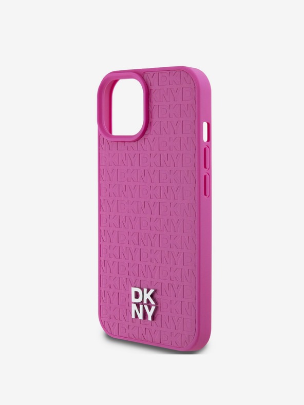 DKNY PU bőr Ismétlődő mintás Stack Logo Magsafe hátlap iPhone 15 rózsaszín DKNY