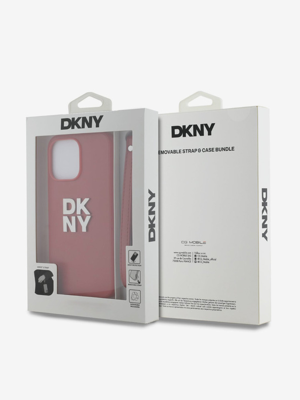 DKNY PU bőr Stack Logo csuklópántos hátlap iPhone 14 Pro piros DKNY DKNY