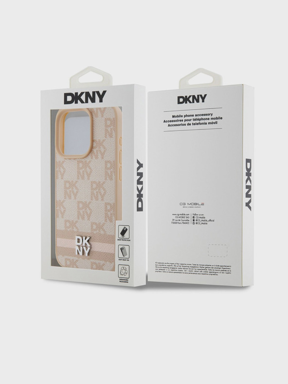 DKNY PU bőr kockás mintás és csíkos hátlapi borító iPhone 15 Pro rózsaszín DKNY