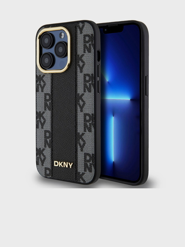 DKNY PU bőr kockás mintás Magsafe hátlap iPhone 15 Pro fekete DKNY fekete DKNY