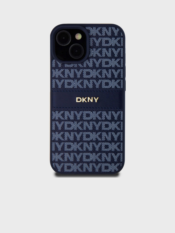 DKNY PU bőr ismétlődő mintás, tónusos csíkos hátlap iPhone 15 kék DKNY DKNY