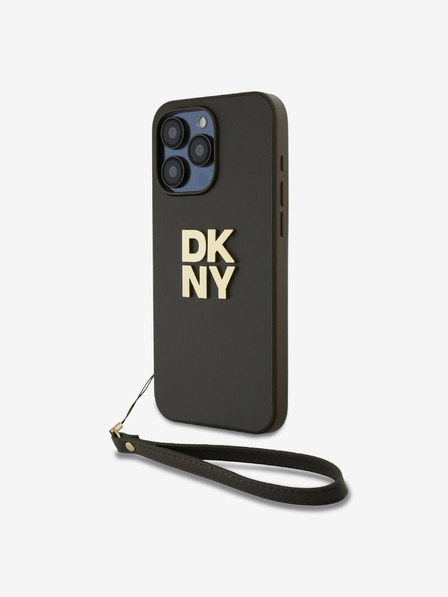 DKNY PU bőr Stack Logo csuklópánt hátlapi borító iPhone 14 Pro Max-hoz Barna DKNY