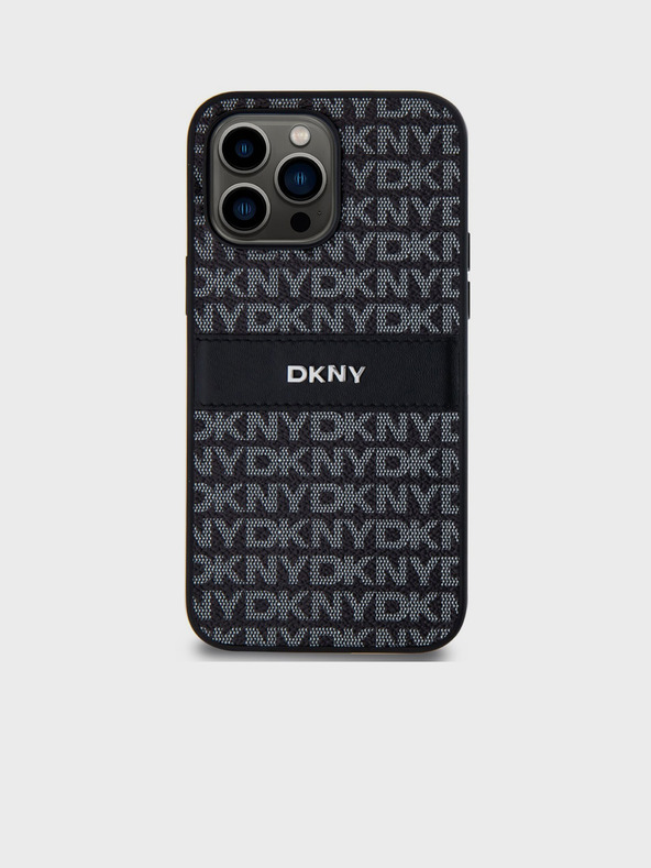 DKNY PU bőr ismétlődő mintás, tónusos csíkos hátlapi borító iPhone 14 Pro Fekete DKNY