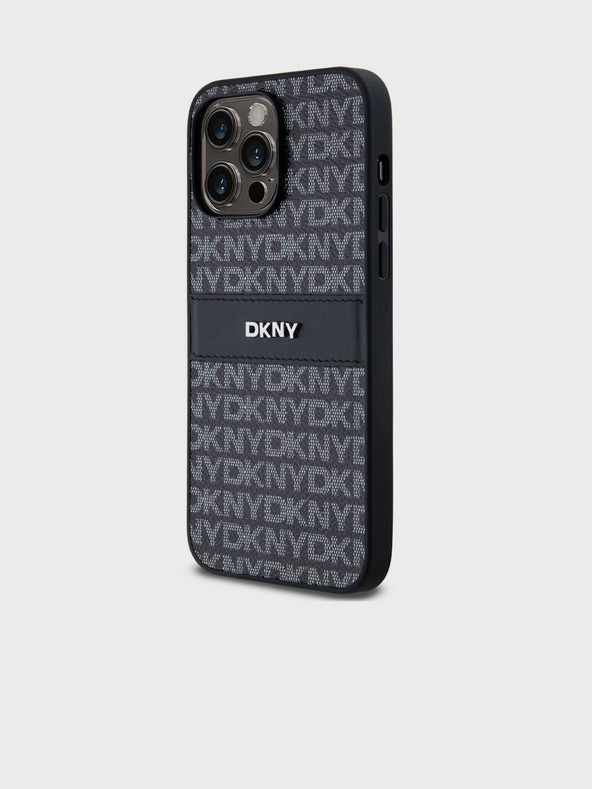 DKNY PU bőr ismétlődő mintás, tónusos csíkos hátlapi borító iPhone 14 Pro Fekete DKNY