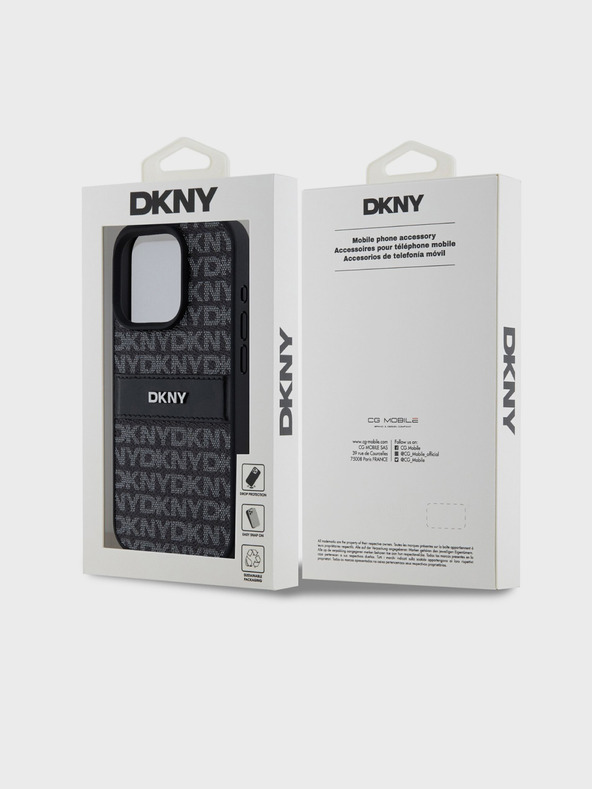 DKNY PU bőr ismétlődő mintás, tónusos csíkos hátlapi borító iPhone 14 Pro Fekete DKNY