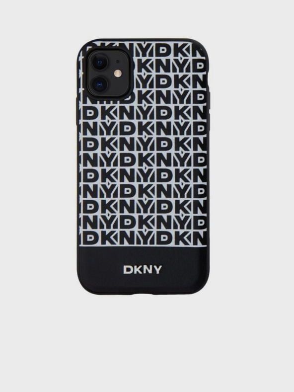 DKNY PU bőr Repeat Pattern Bottom Stripe MagSafe hátlap az iPhone 11-hez Fekete DKNY DKNY