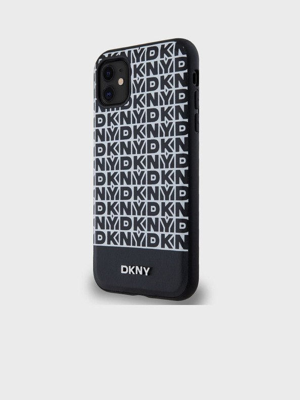 DKNY PU bőr Repeat Pattern Bottom Stripe MagSafe hátlap az iPhone 11-hez Fekete DKNY DKNY
