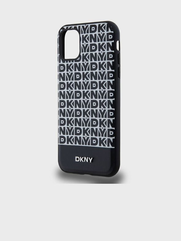 DKNY PU bőr Repeat Pattern Bottom Stripe MagSafe hátlap az iPhone 11-hez Fekete DKNY DKNY