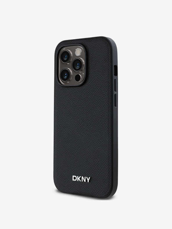 DKNY PU bőr ezüst fém logós Magsafe hátlap iPhone 14 Pro Fekete DKNY DKNY