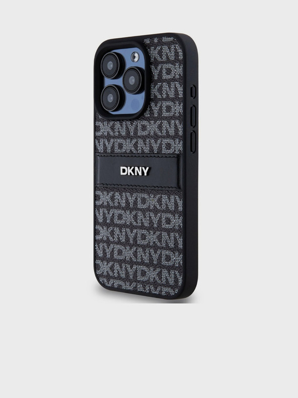 DKNY PU bőr ismétlődő mintás tonális csíkos hátlap iPhone 14 Pro Max fekete DKNY fekete DKNY