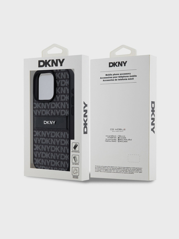DKNY PU bőr ismétlődő mintás tonális csíkos hátlap iPhone 14 Pro Max fekete DKNY fekete DKNY