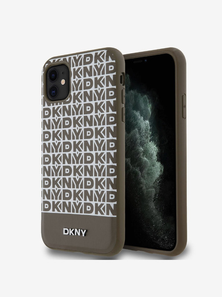 DKNY PU bőr ismétlődő mintás alsó csíkos MagSafe hátlap iPhone 11-hez Barna DKNY