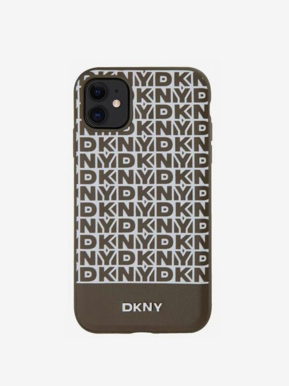 DKNY PU bőr ismétlődő mintás alsó csíkos MagSafe hátlap iPhone 11-hez Barna DKNY