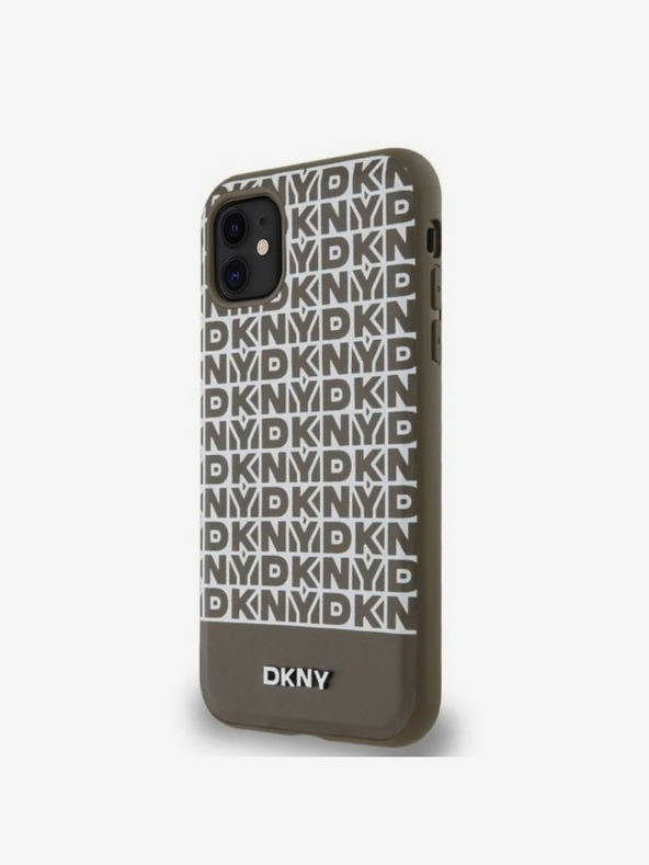 DKNY PU bőr ismétlődő mintás alsó csíkos MagSafe hátlap iPhone 11-hez Barna DKNY