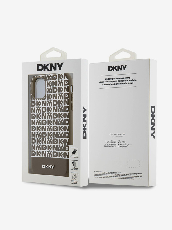 DKNY PU bőr ismétlődő mintás alsó csíkos MagSafe hátlap iPhone 11-hez Barna DKNY