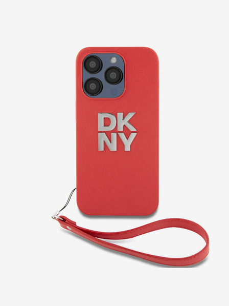 DKNY PU bőr Stack Logo csuklópánt hátlapi borító iPhone 15 Pro Max piros DKNY