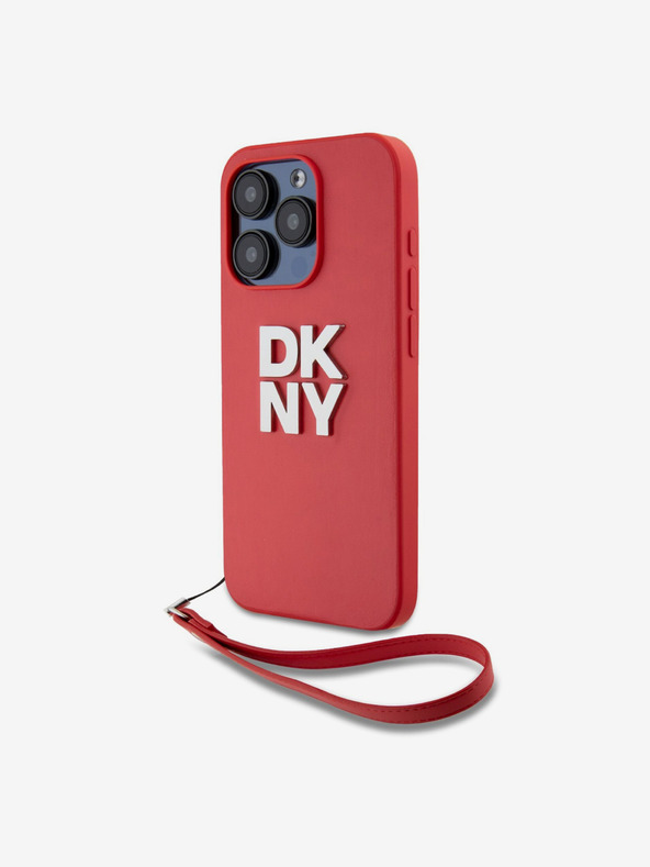 DKNY PU bőr Stack Logo csuklópánt hátlapi borító iPhone 15 Pro Max piros DKNY
