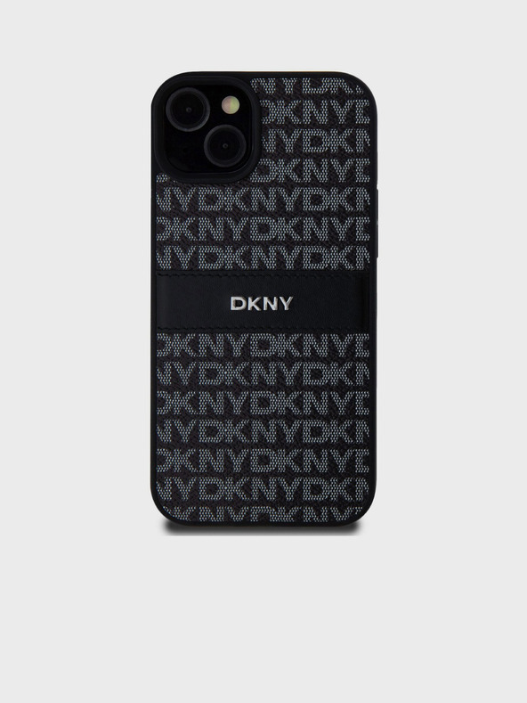 DKNY PU bőr Ismétlődő mintás, tónusos csíkos hátlap iPhone 15 Plus fekete DKNY DKNY