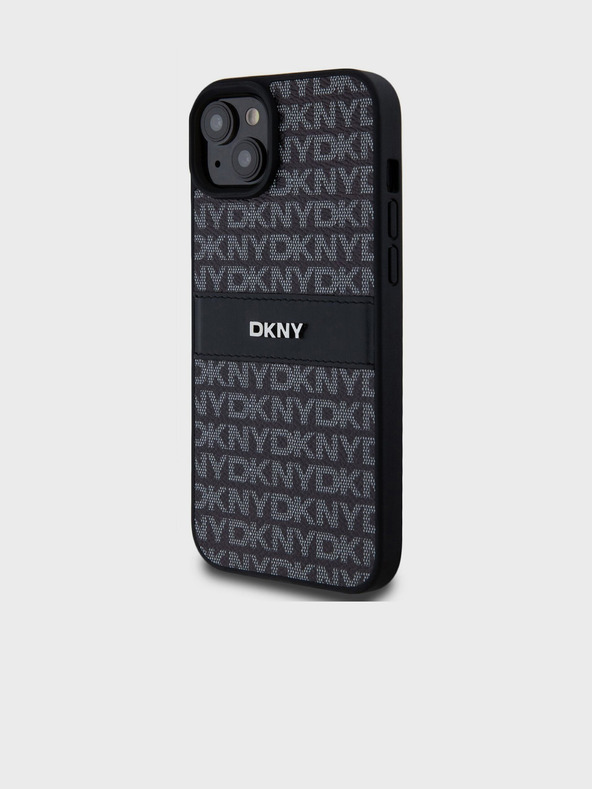 DKNY PU bőr Ismétlődő mintás, tónusos csíkos hátlap iPhone 15 Plus fekete DKNY DKNY