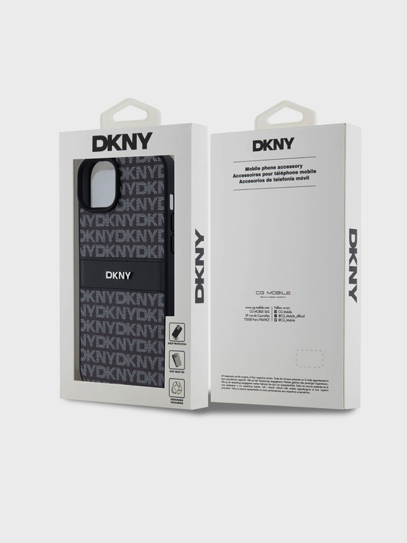 DKNY PU bőr Ismétlődő mintás, tónusos csíkos hátlap iPhone 15 Plus fekete DKNY DKNY