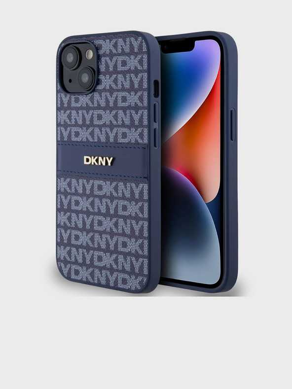DKNY PU bőr ismétlődő mintás, tónusos csíkos hátlapi borító iPhone 14 kék DKNY DKNY